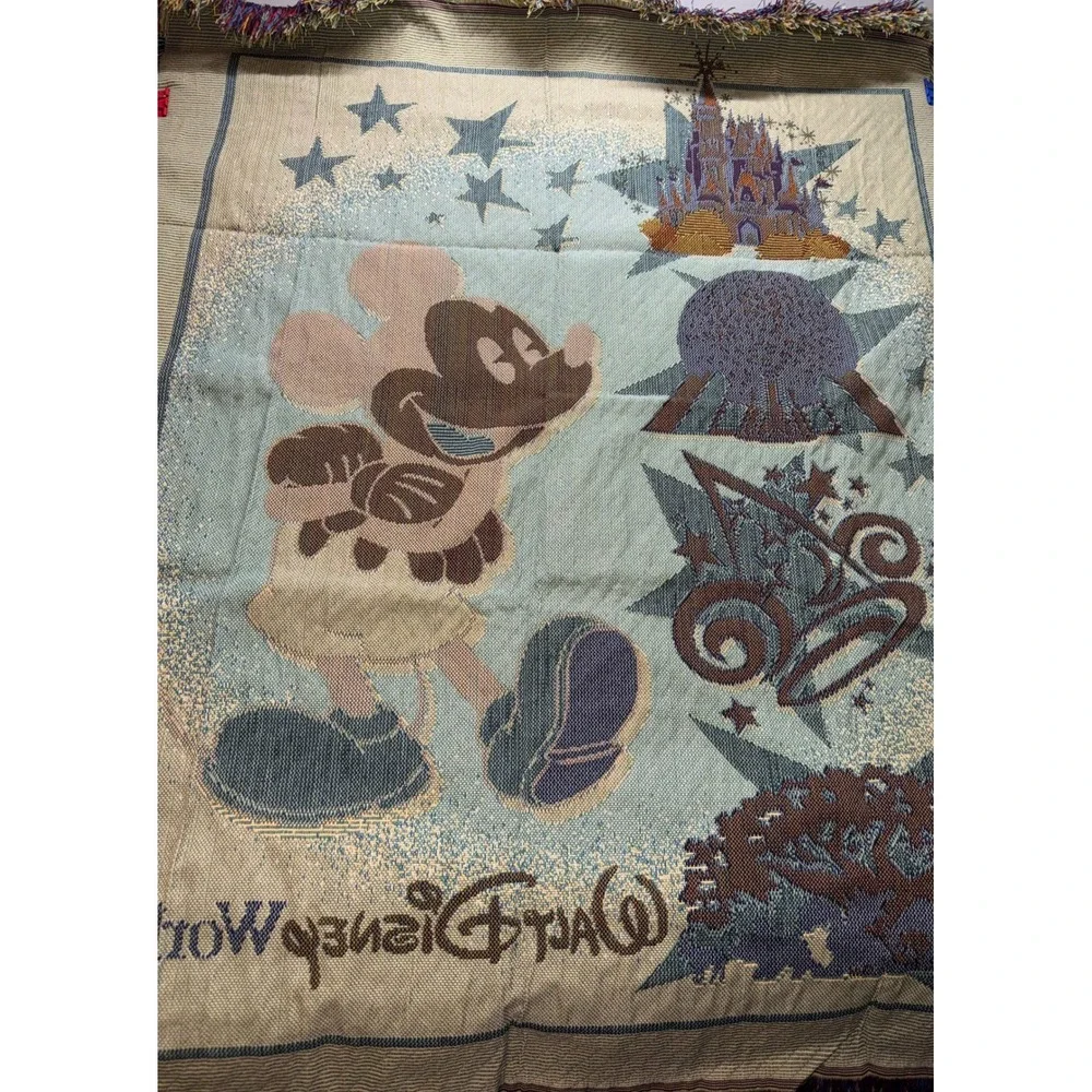 Vintage Disney Mickey Mouse Tapestry Throw Blanket 46x54‎ Burgundy Walt Disney